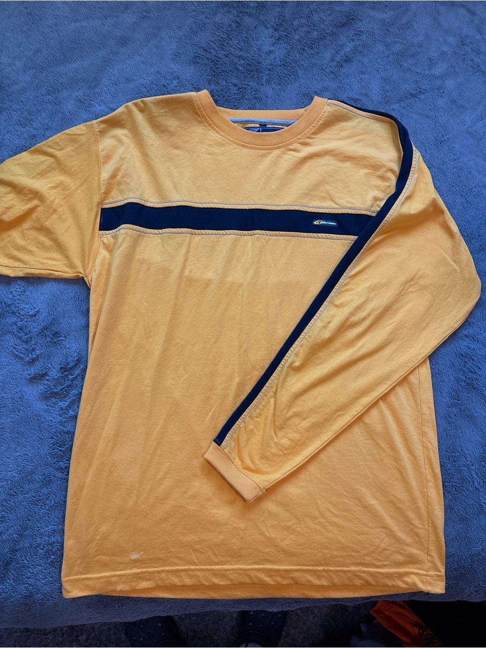 Point Zero Yellow Long-Sleeve Crewneck with Navy Stripe Detail